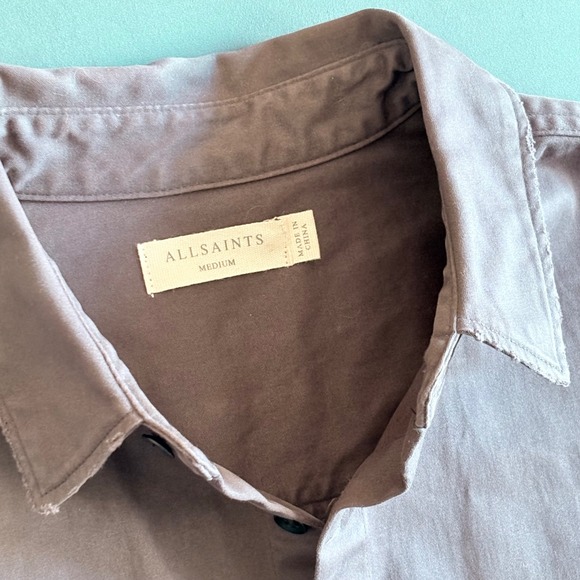 AllSaints Bryant Utility Work Shirt | Size M | Dark Gray 100% Cotton Stretch - Picture 2 of 7